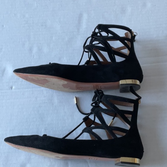 Aquazzura Belgravia lace up flats black suede  Size 39 US size 9) - Picture 5 of 11